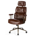 Mid-Century Modern Ergonomic Office Chair, High Back Headrest, Black | Faux Leather Executive Desk Chair, Walnut Bentwood & Adjustable Headrest, Swivel Computer Chair for Home Office, 300LBS Cap