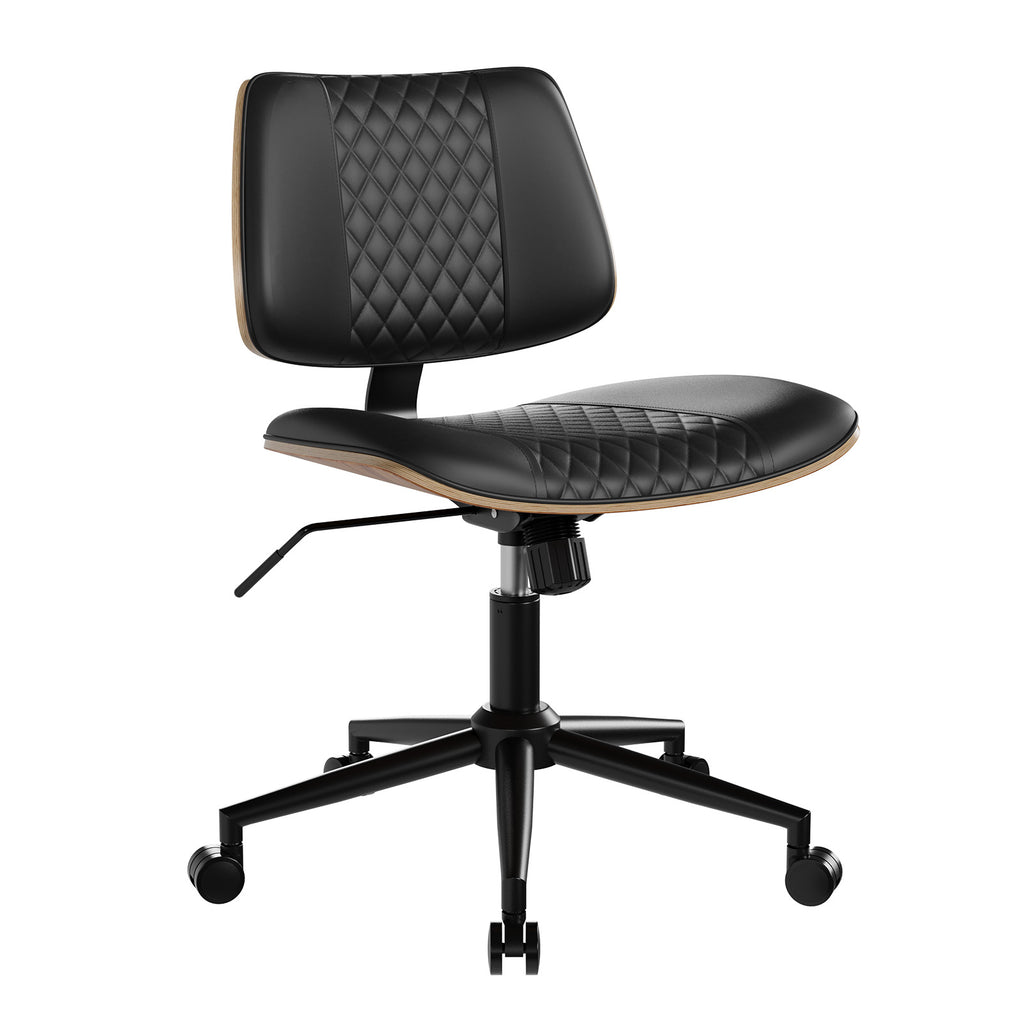 Home Office Chair No Arms with Wheels, Mid Back Walnut Style