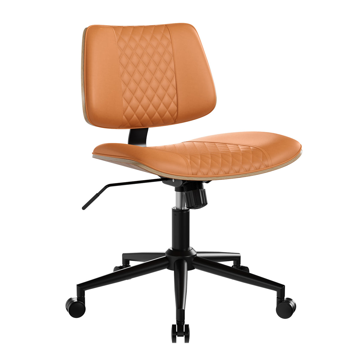 Home Office Chair No Arms with Wheels, Mid Back Walnut Style
