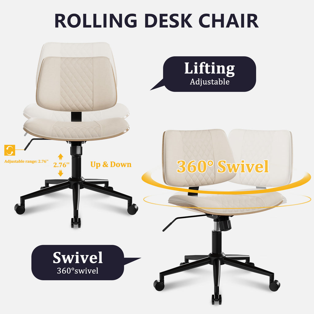Home Office Chair No Arms with Wheels, Mid Back Walnut Style
