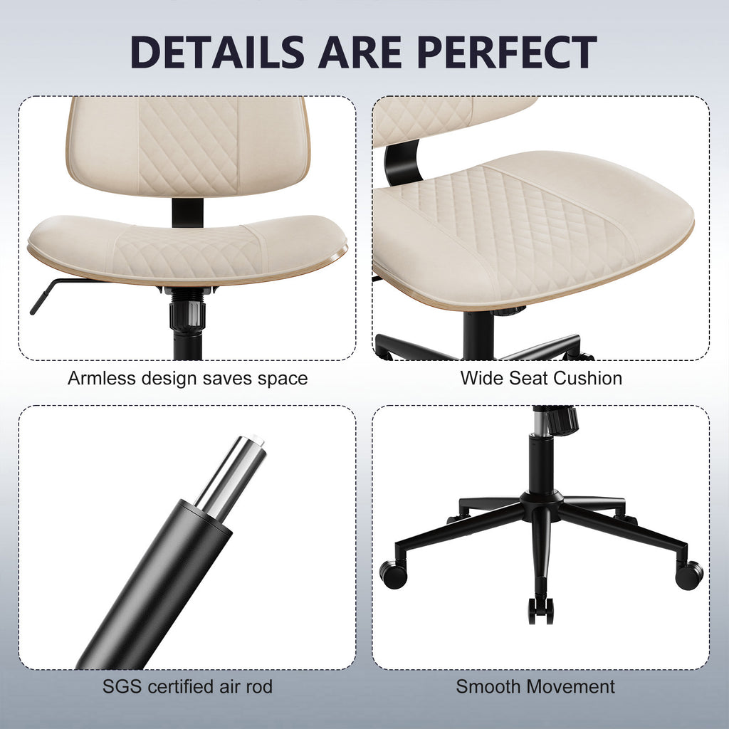 Home Office Chair No Arms with Wheels, Mid Back Walnut Style,Black-2 | Adjustable Height Small Desk Chair, PU Leather Mid Back 360 Swivel Computer Seating, Armless Walnut Office Chair, 300LBS