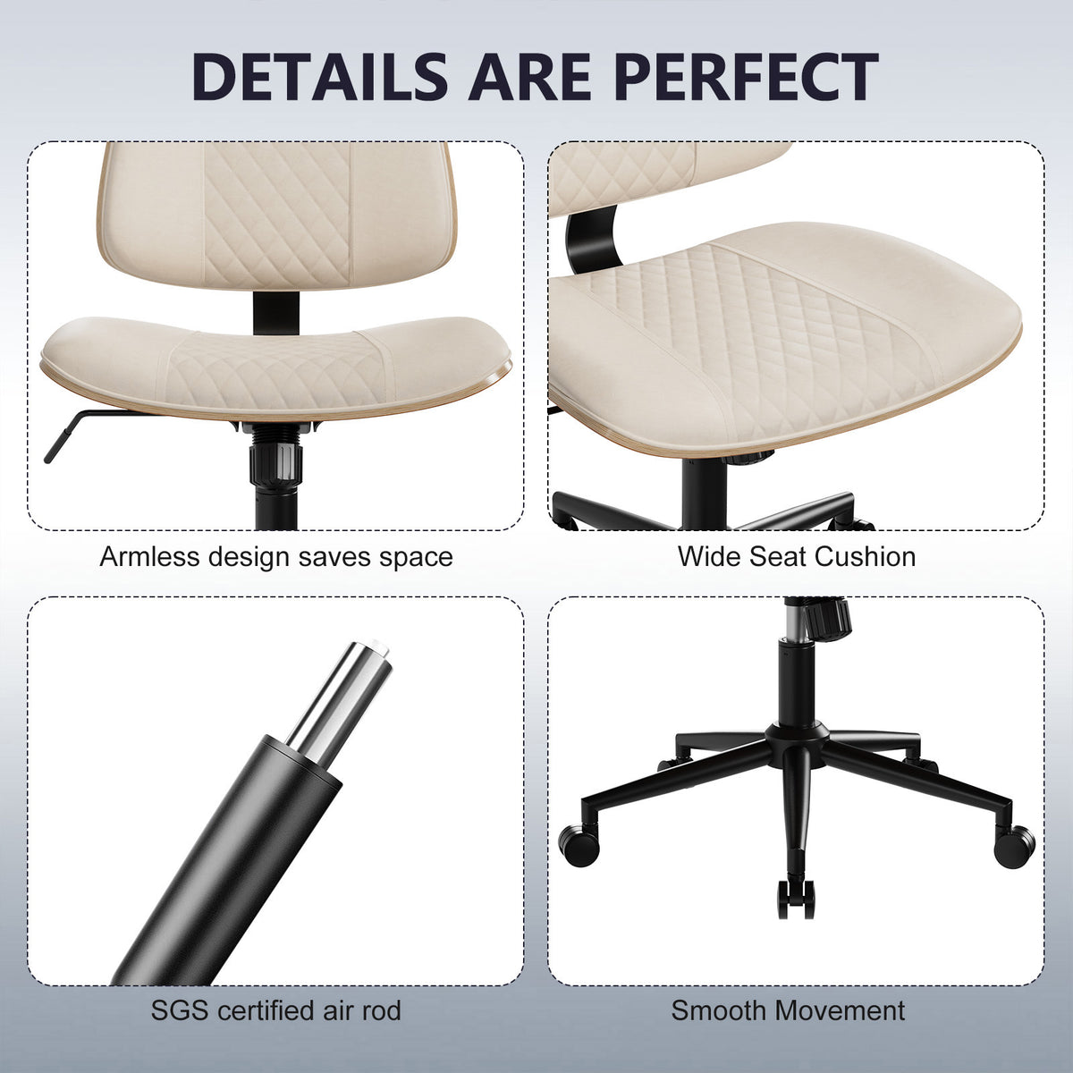 Home Office Chair No Arms with Wheels, Mid Back Walnut Style,Black-2 | Adjustable Height Small Desk Chair, PU Leather Mid Back 360 Swivel Computer Seating, Armless Walnut Office Chair, 300LBS