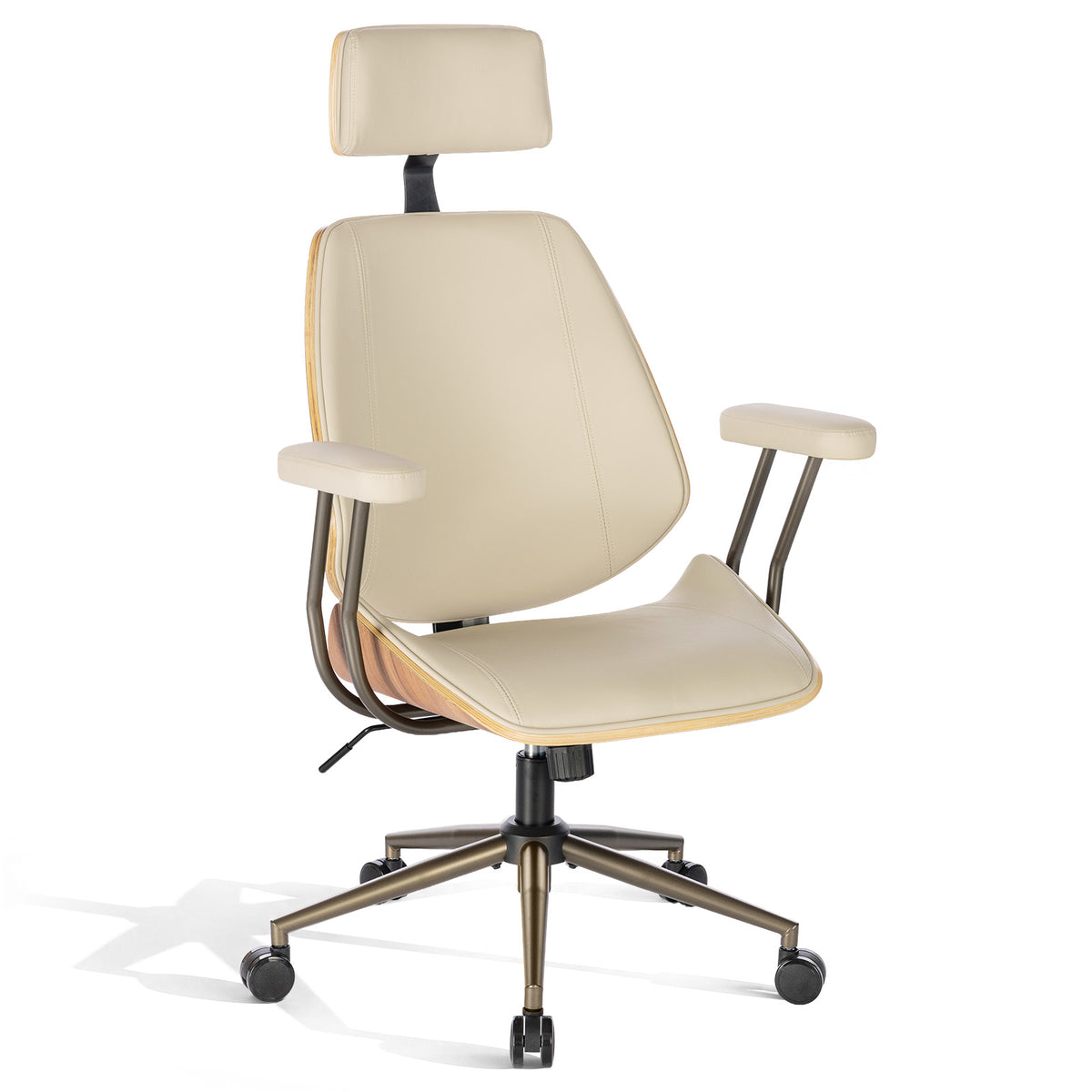 High Back Ergonomic Office Chair, with Headrest & Arms, Black | Faux leather executive chair, high-back with headrest, padded armrests, adjustable swivel, ideal for home office & workspace