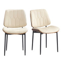 Mid Century Walnut Bentwood Armless Kitchen Dining Chairs Set of 4, Beige | PU leather seat with curved walnut bentwood back & metal legs, armless design, ideal for dining room, kitchen, or cafeteria