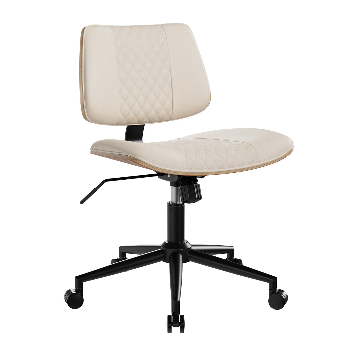 Home Office Chair No Arms with Wheels, Mid Back Walnut Style
