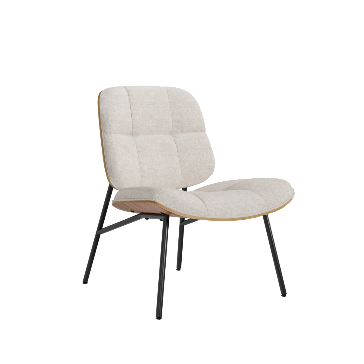 Mid-Century Modern Armless Accent Chair, Wide Tufted Chenille, Beige | Wide Seat for Cross-Legged Sitting, Tufted Bentwood Frame, Upholstered Chenille, Metal Legs, Living Room & Bedroom, 300LBS
