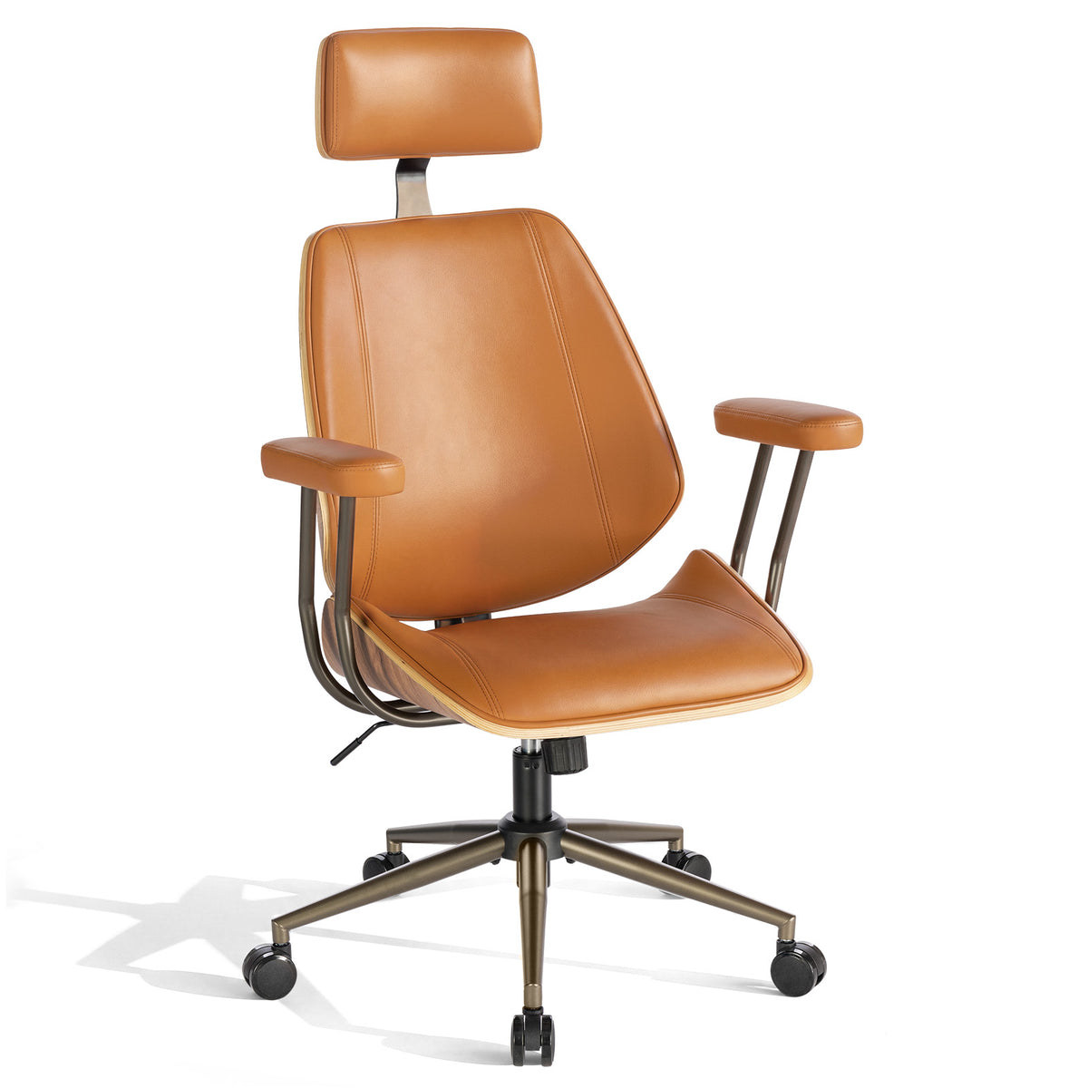 High Back Ergonomic Office Chair, with Headrest & Arms, Black | Faux leather executive chair, high-back with headrest, padded armrests, adjustable swivel, ideal for home office & workspace