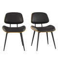 Walnut Bentwood Armless PU Leather Dining Chairs Set of 2, Black | PU leather seat with walnut bentwood back & metal legs, armless retro design, sturdy construction for dining & living room