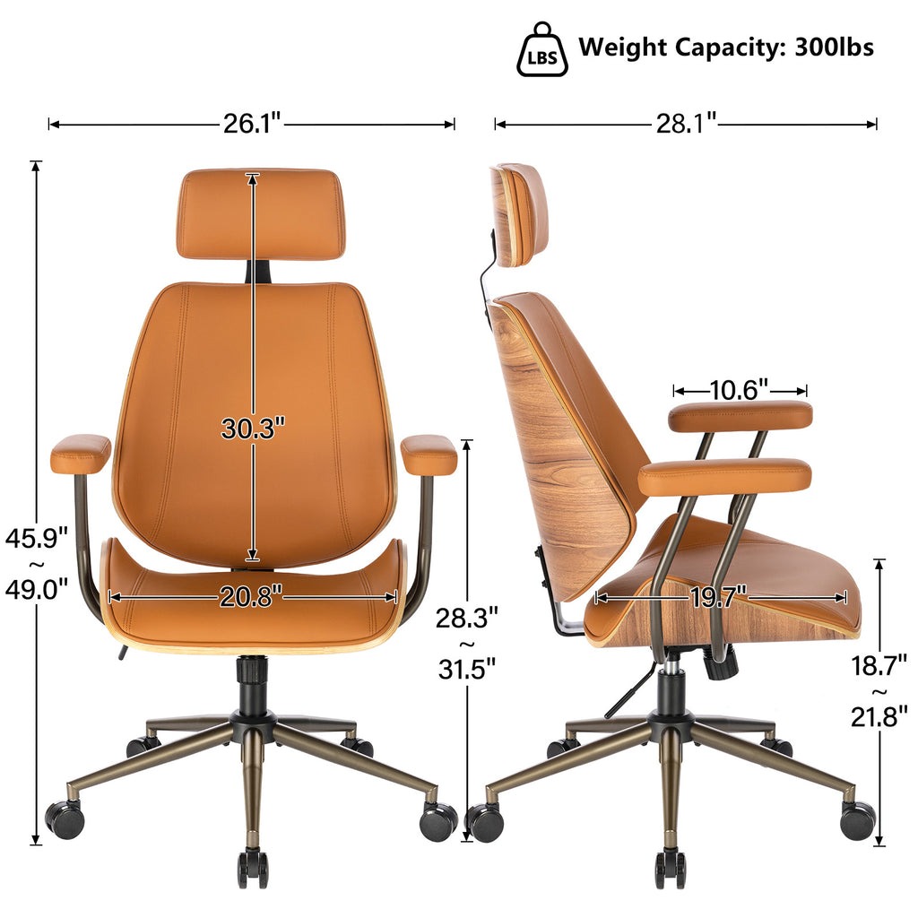High Back Ergonomic Office Chair, with Headrest & Arms, Black | Faux leather executive chair, high-back with headrest, padded armrests, adjustable swivel, ideal for home office & workspace