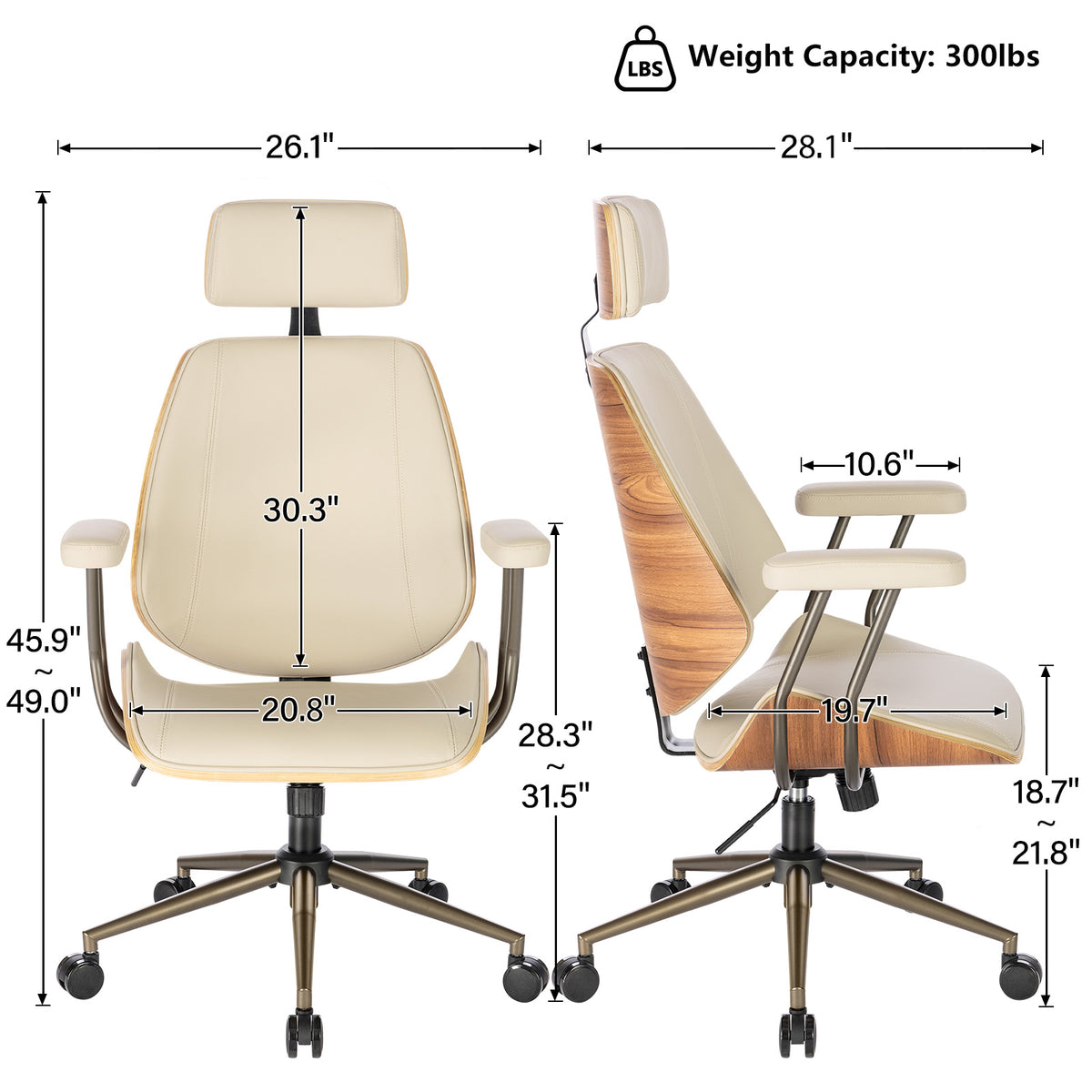 High Back Ergonomic Office Chair, with Headrest & Arms, Black | Faux leather executive chair, high-back with headrest, padded armrests, adjustable swivel, ideal for home office & workspace