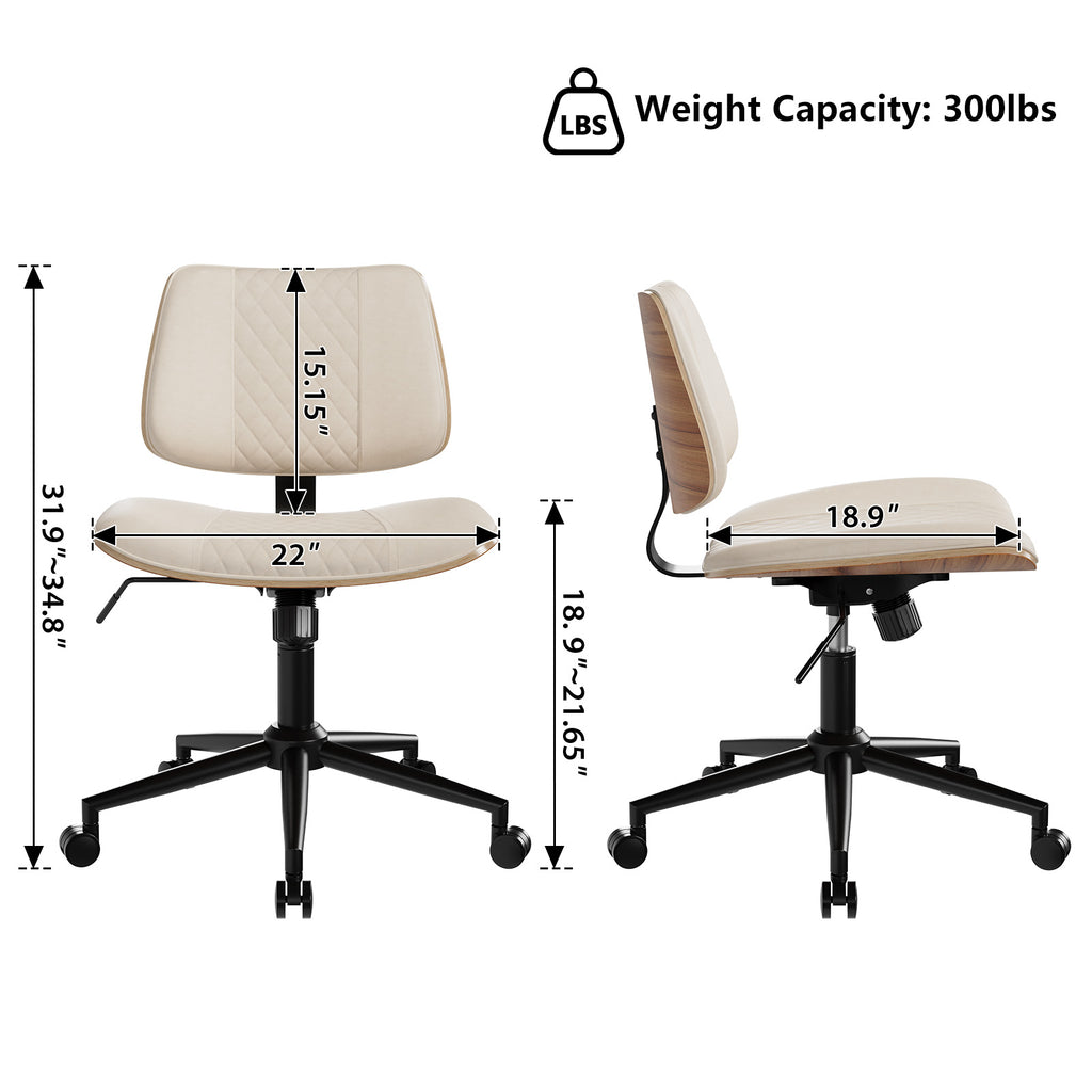 Home Office Chair No Arms with Wheels, Mid Back Walnut Style