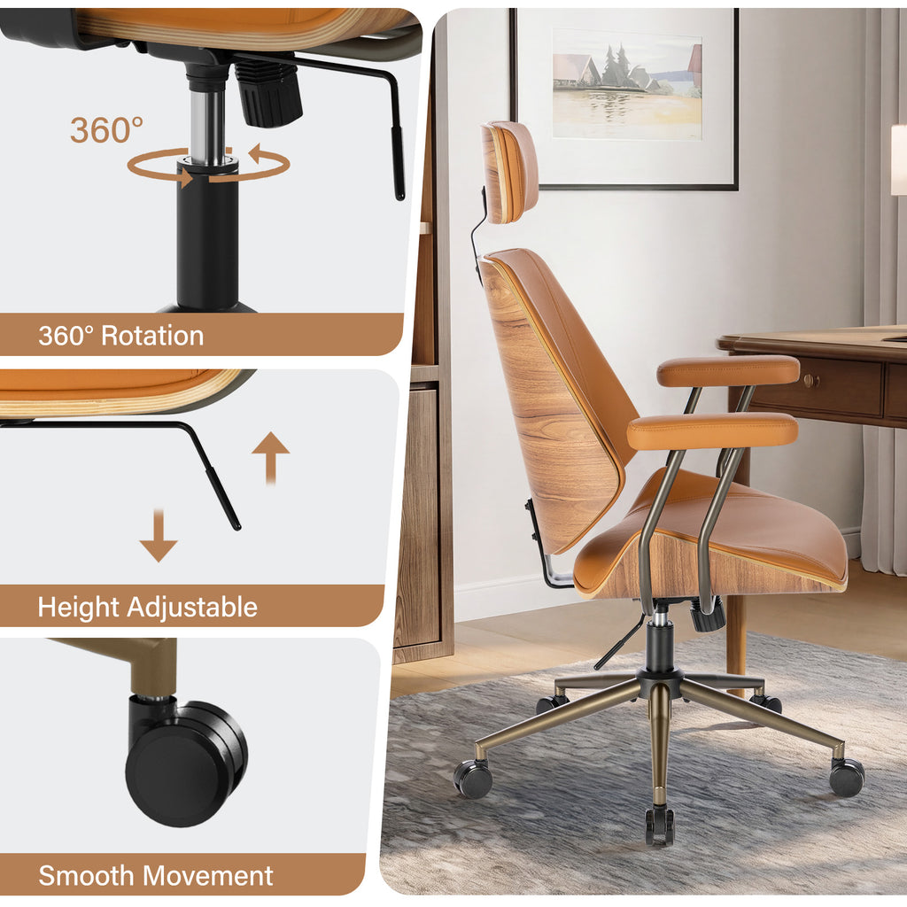 High Back Ergonomic Office Chair, with Headrest & Arms, Black | Faux leather executive chair, high-back with headrest, padded armrests, adjustable swivel, ideal for home office & workspace