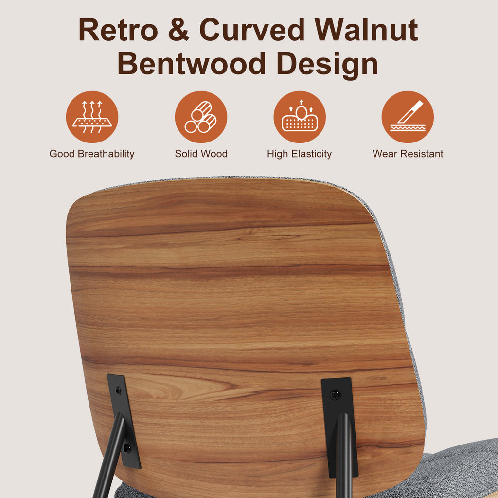 Mid-Century Modern Armless Accent Chair, Wide Tufted Chenille, Beige | Wide Seat for Cross-Legged Sitting, Tufted Bentwood Frame, Upholstered Chenille, Metal Legs, Living Room & Bedroom, 300LBS