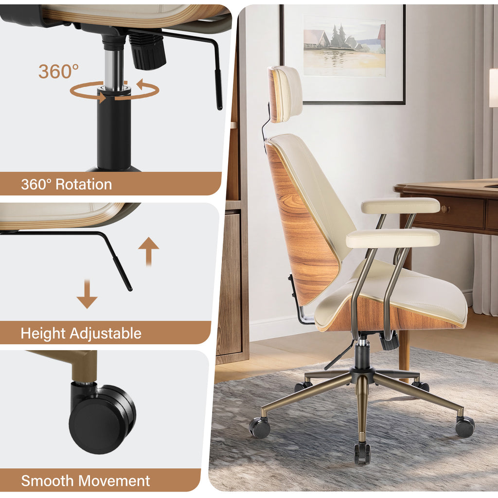 High Back Ergonomic Office Chair, with Headrest & Arms, Black | Faux leather executive chair, high-back with headrest, padded armrests, adjustable swivel, ideal for home office & workspace