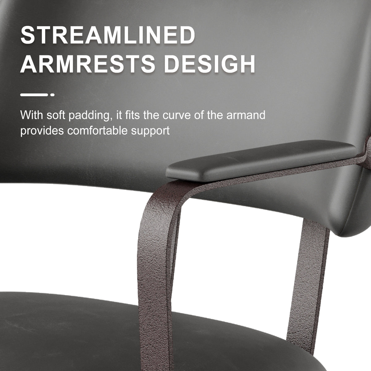 Quiet Small Modern Office Chair PU Leather Black | Padded Armrests, Curved Back Support, 360° Swivel, Height Adjustable, Quiet PU Wheels, Faux Leather, 300 lb Limit, Easy Clean