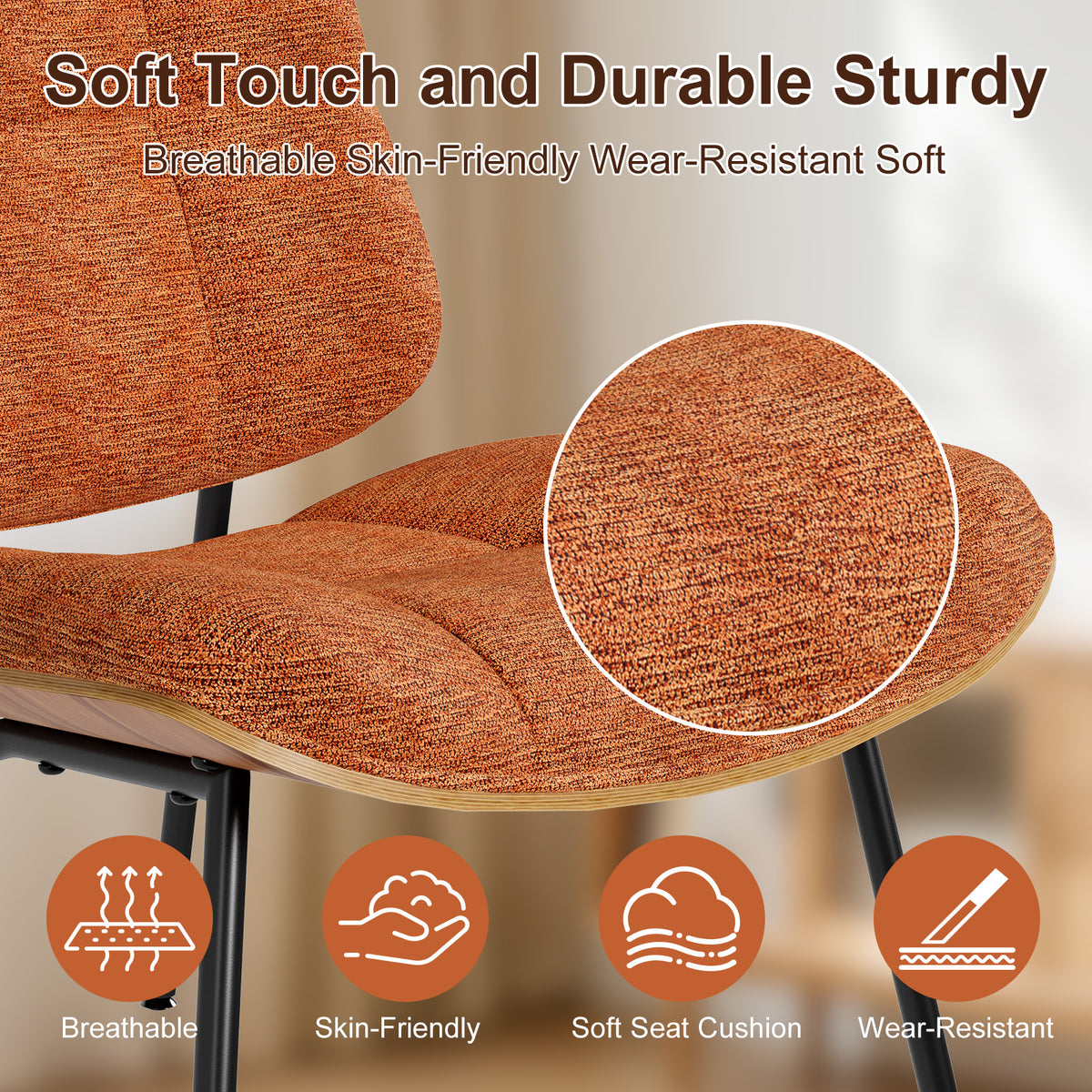 Mid-Century Modern Armless Accent Chair, Wide Tufted Chenille, Beige | Wide Seat for Cross-Legged Sitting, Tufted Bentwood Frame, Upholstered Chenille, Metal Legs, Living Room & Bedroom, 300LBS