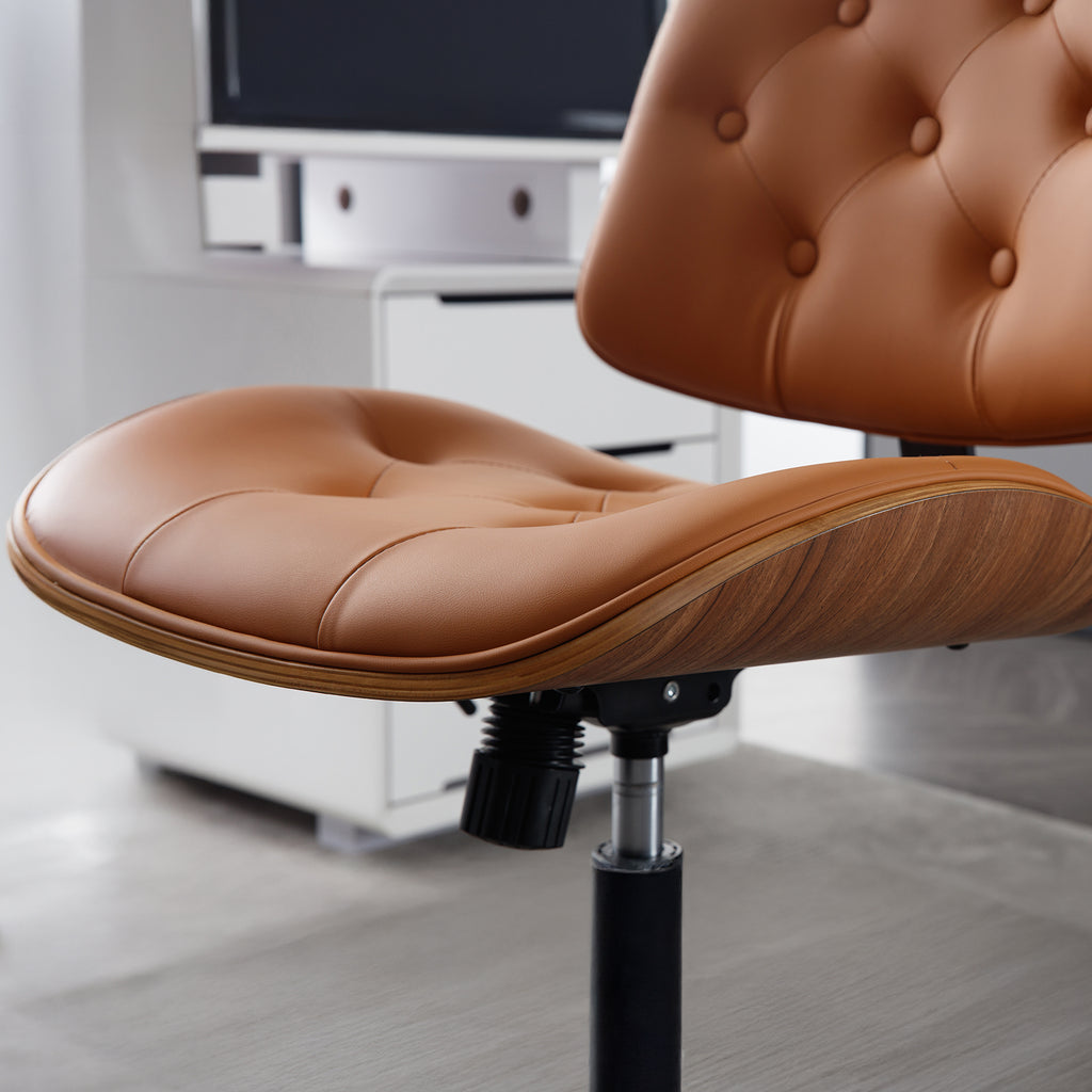 Armless Home Office Chair in Button Style, PU Leather Small, Black | PU Leather Adjustable Height Computer Desk Chair, 360 Swivel Small No Arms Office Seat, Walnut Design Stool, 300LBS Cap