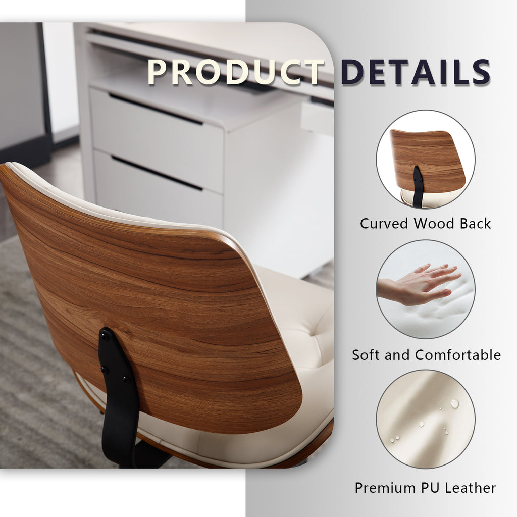 Armless Home Office Chair in Button Style, PU Leather Small, Black | PU Leather Adjustable Height Computer Desk Chair, 360 Swivel Small No Arms Office Seat, Walnut Design Stool, 300LBS Cap