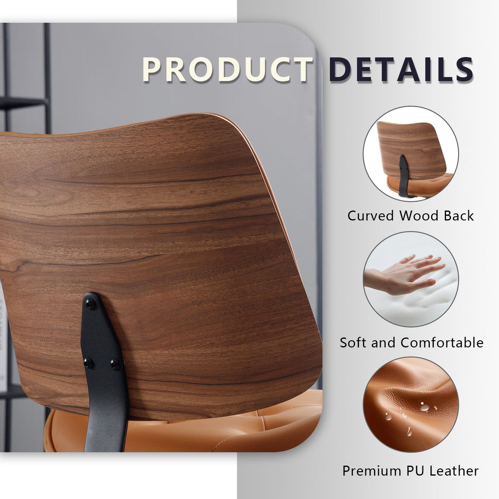 Armless Home Office Chair in Button Style, PU Leather Small, Black | PU Leather Adjustable Height Computer Desk Chair, 360 Swivel Small No Arms Office Seat, Walnut Design Stool, 300LBS Cap