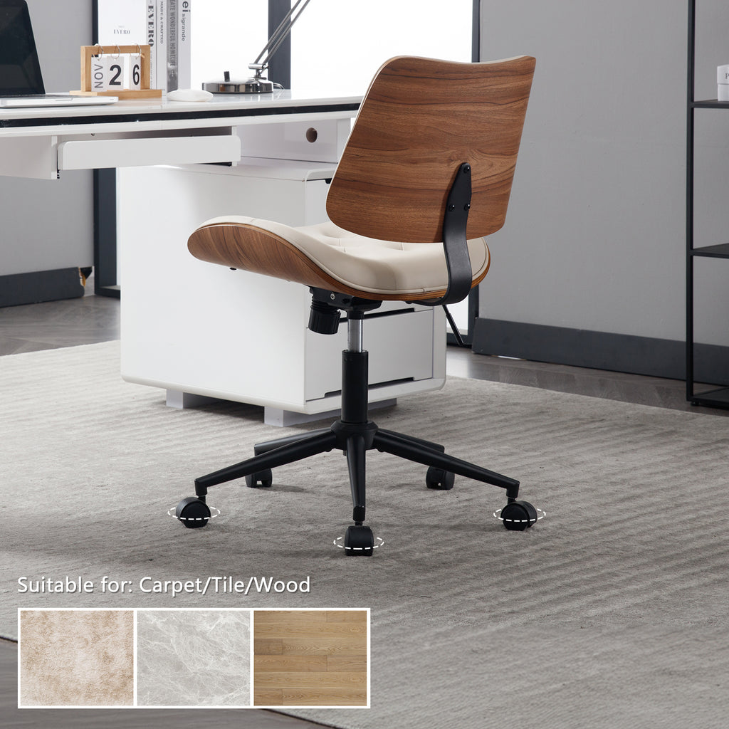 Armless Home Office Chair in Button Style, PU Leather Small, Black | PU Leather Adjustable Height Computer Desk Chair, 360 Swivel Small No Arms Office Seat, Walnut Design Stool, 300LBS Cap
