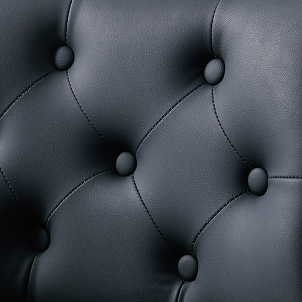 Armless Home Office Chair in Button Style, PU Leather Small, Black | PU Leather Adjustable Height Computer Desk Chair, 360 Swivel Small No Arms Office Seat, Walnut Design Stool, 300LBS Cap