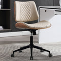 Home Office Chair No Arms with Wheels, Adjustable Height PU Leather Mid Back Desk Chair, 360° Swivel Armless Walnut Computer Chair for Office, Reading or Meeting Room, 300LBS Capacity, Beige