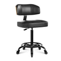 Drafting Chair with Lockable Wheels, Curved Walnut Stool Ring, Black | Tall Adjustable Stool, Curved Walnut Backrest & Footrest Ring, PU Leather Rolling Chair, 300LBS for Office & Art Studio Use