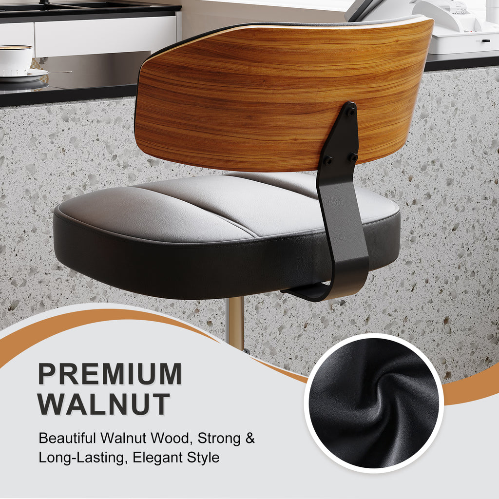 Drafting Chair with Lockable Wheels, Curved Walnut Stool Ring, Black | Tall Adjustable Stool, Curved Walnut Backrest & Footrest Ring, PU Leather Rolling Chair, 300LBS for Office & Art Studio Use