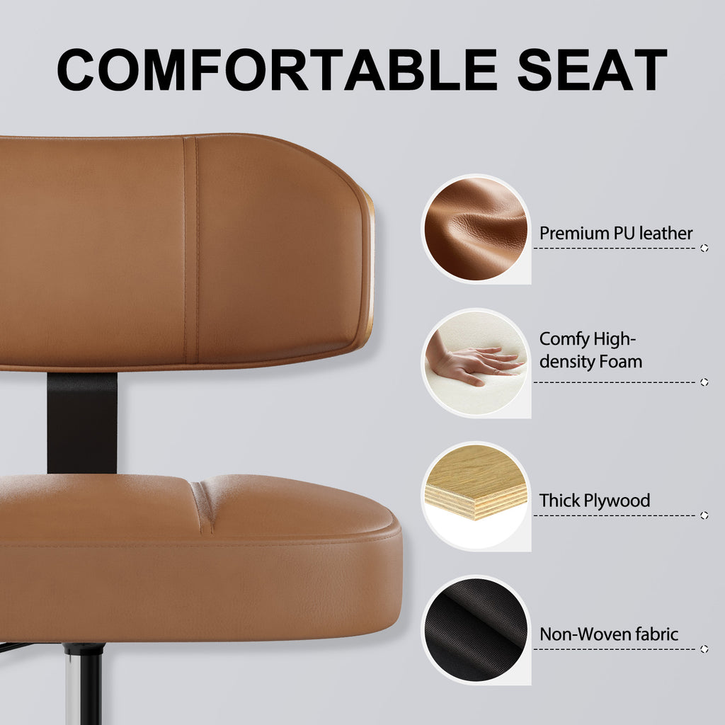 Drafting Chair with Lockable Wheels, Curved Walnut Stool Ring, Black | Tall Adjustable Stool, Curved Walnut Backrest & Footrest Ring, PU Leather Rolling Chair, 300LBS for Office & Art Studio Use