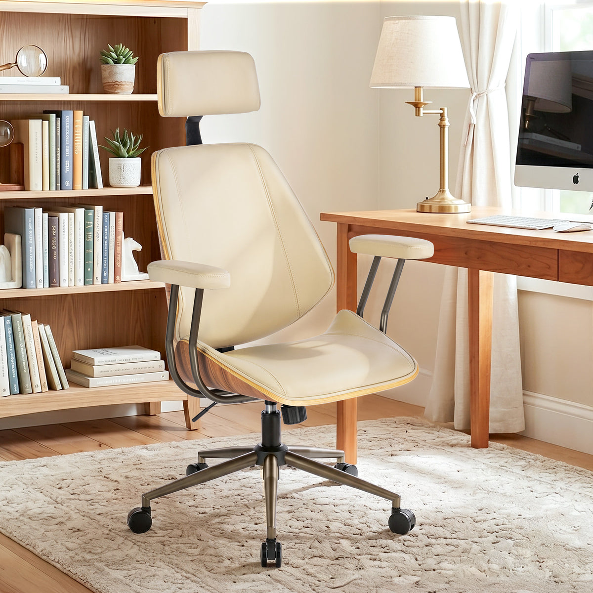 High Back Ergonomic Office Chair, with Headrest & Arms, Black | Faux leather executive chair, high-back with headrest, padded armrests, adjustable swivel, ideal for home office & workspace