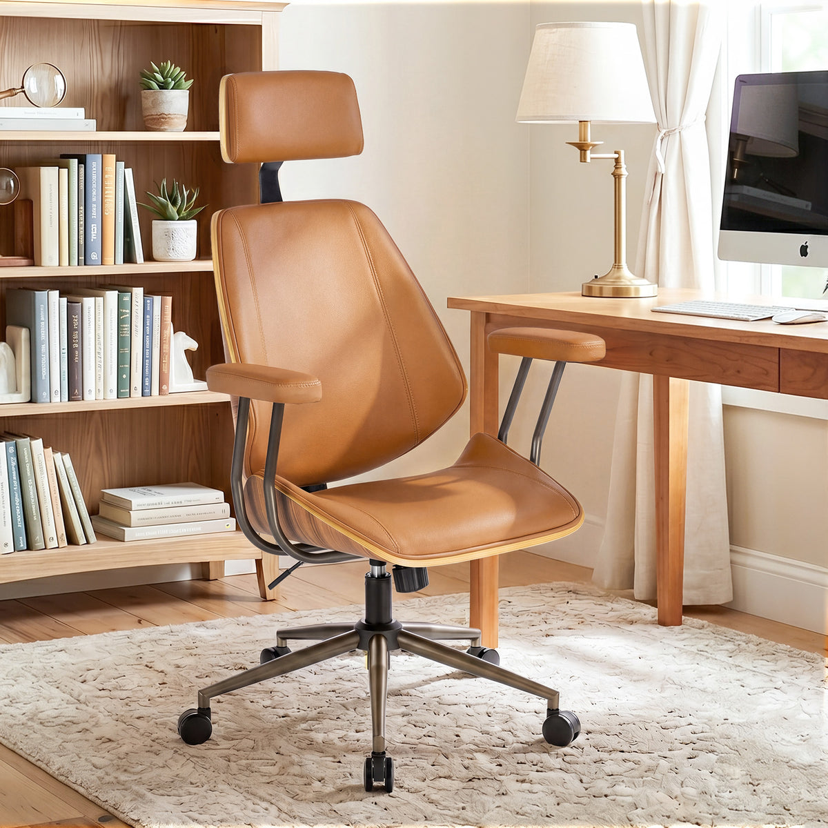High Back Ergonomic Office Chair, with Headrest & Arms, Black | Faux leather executive chair, high-back with headrest, padded armrests, adjustable swivel, ideal for home office & workspace