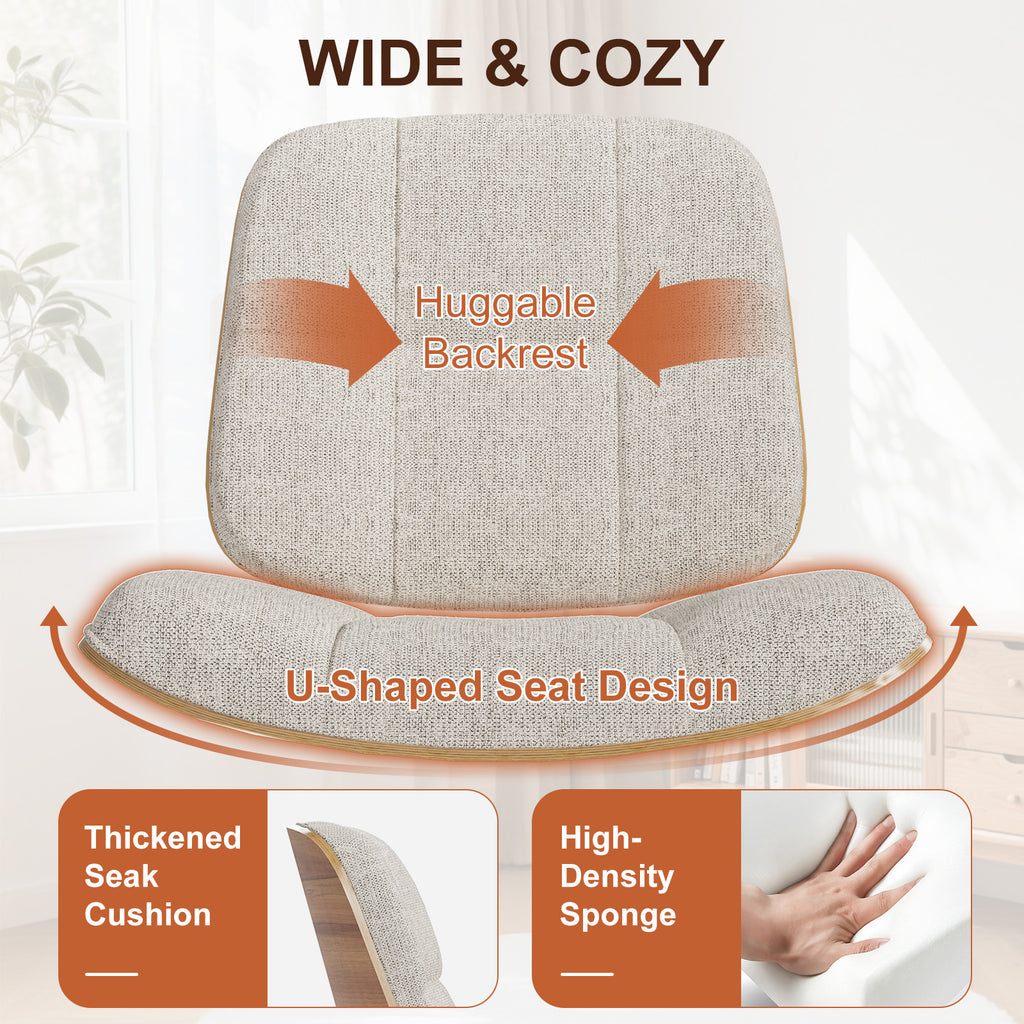 Mid-Century Modern Armless Accent Chair, Wide Tufted Chenille, Beige | Wide Seat for Cross-Legged Sitting, Tufted Bentwood Frame, Upholstered Chenille, Metal Legs, Living Room & Bedroom, 300LBS