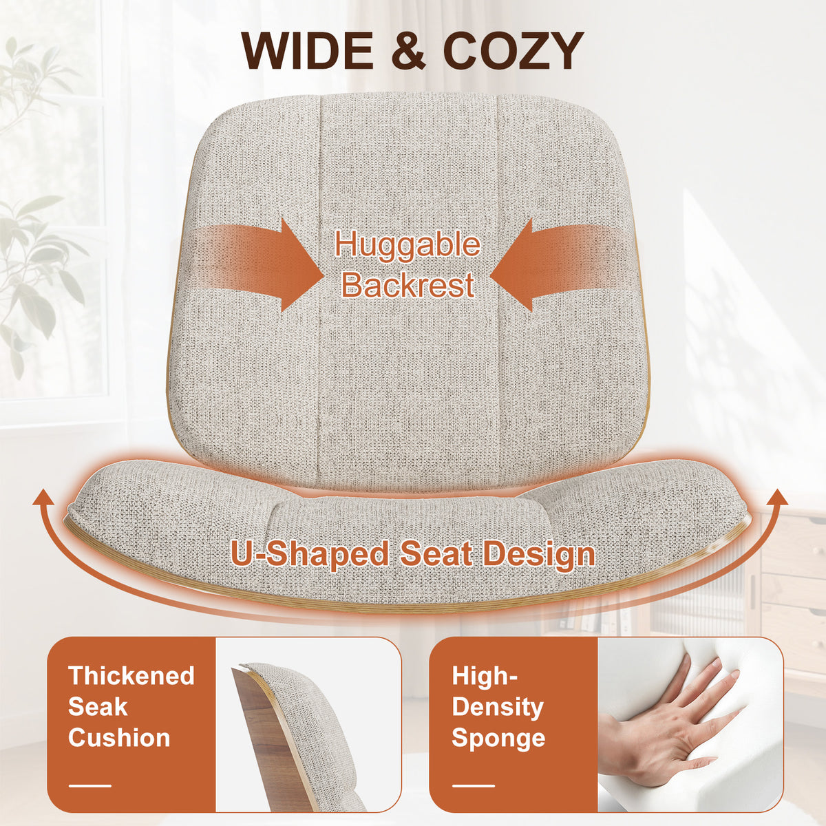 Mid-Century Modern Armless Accent Chair, Wide Tufted Chenille, Beige | Wide Seat for Cross-Legged Sitting, Tufted Bentwood Frame, Upholstered Chenille, Metal Legs, Living Room & Bedroom, 300LBS