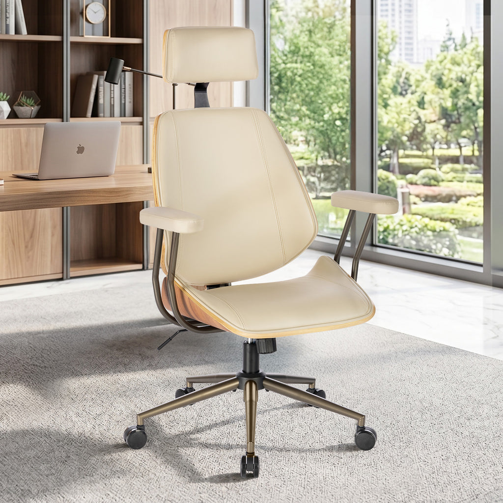 High Back Ergonomic Office Chair, with Headrest & Arms, Black | Faux leather executive chair, high-back with headrest, padded armrests, adjustable swivel, ideal for home office & workspace