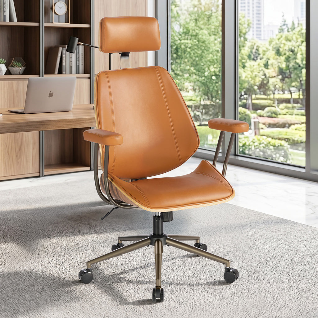 High Back Ergonomic Office Chair, with Headrest & Arms, Black | Faux leather executive chair, high-back with headrest, padded armrests, adjustable swivel, ideal for home office & workspace