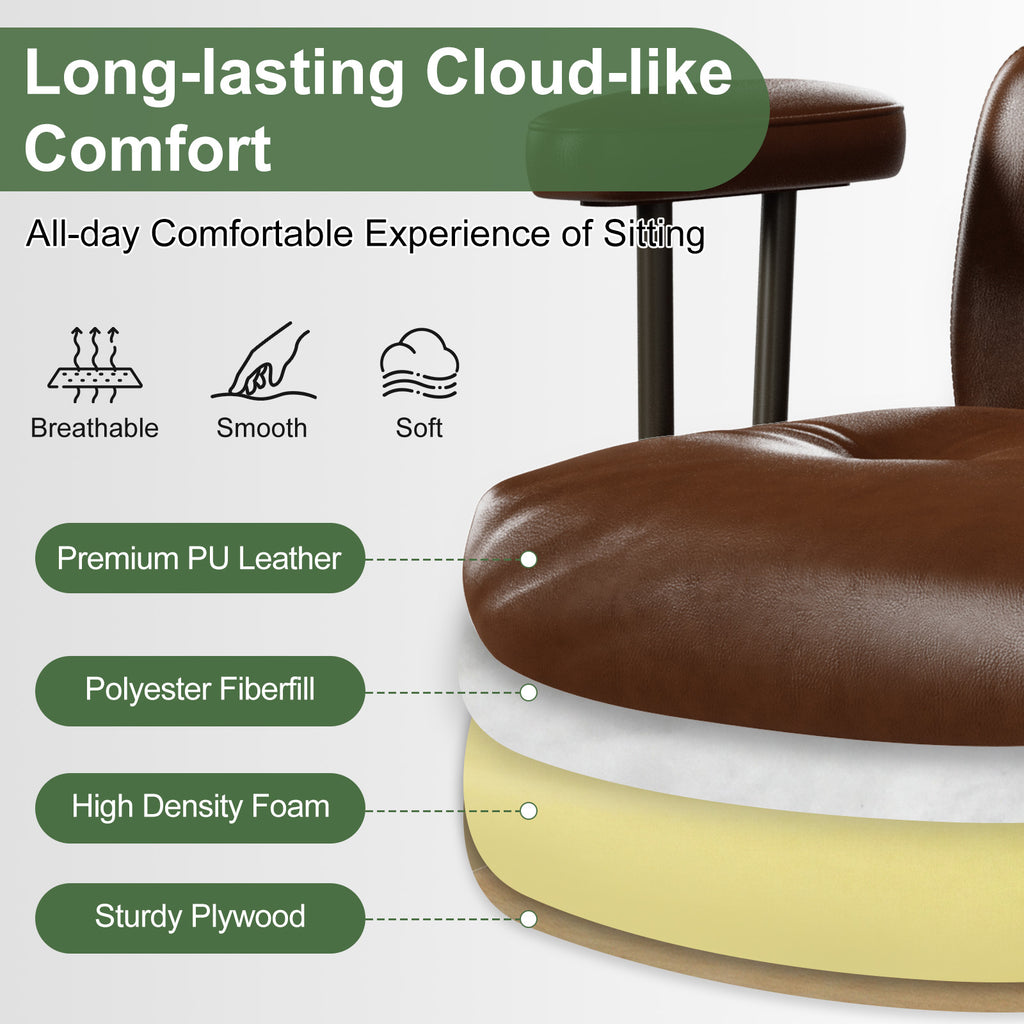 Mid-Century Modern Ergonomic Office Chair, Mid Back & Tufted, Black | Faux Leather Executive Desk Chair, Walnut Bentwood Frame, Tufted Design, Swivel Computer Chair for Home Office, 300LBS Cap