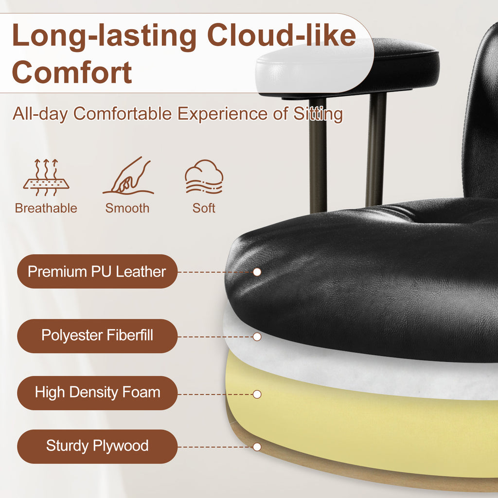 Mid-Century Modern Ergonomic Office Chair, High Back Headrest, Black | Faux Leather Executive Desk Chair, Walnut Bentwood & Adjustable Headrest, Swivel Computer Chair for Home Office, 300LBS Cap