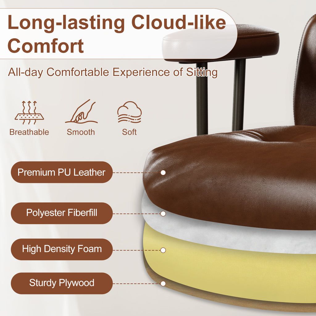 Mid-Century Modern Ergonomic Office Chair, High Back Headrest, Black | Faux Leather Executive Desk Chair, Walnut Bentwood & Adjustable Headrest, Swivel Computer Chair for Home Office, 300LBS Cap