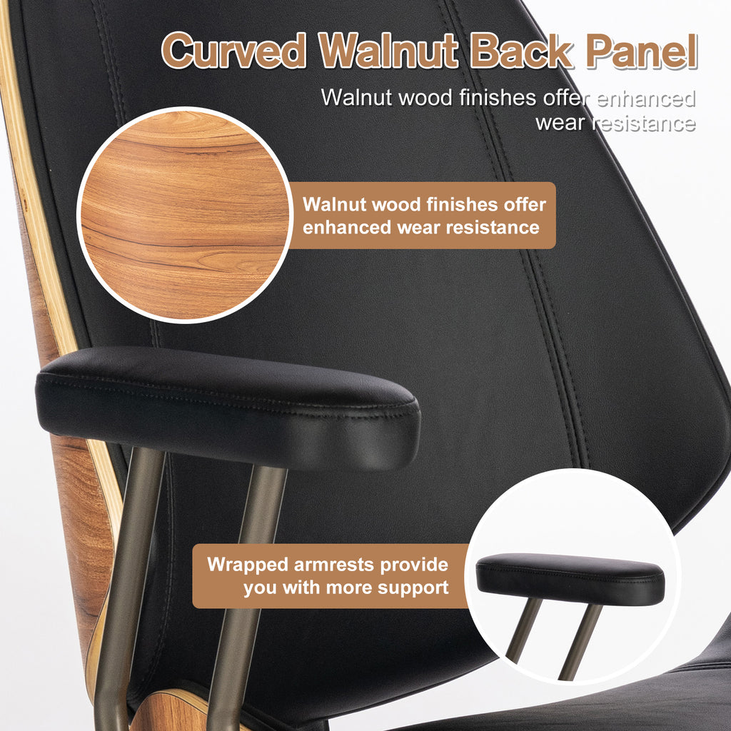 High Back Ergonomic Office Chair, with Headrest & Arms, Black | Faux leather executive chair, high-back with headrest, padded armrests, adjustable swivel, ideal for home office & workspace