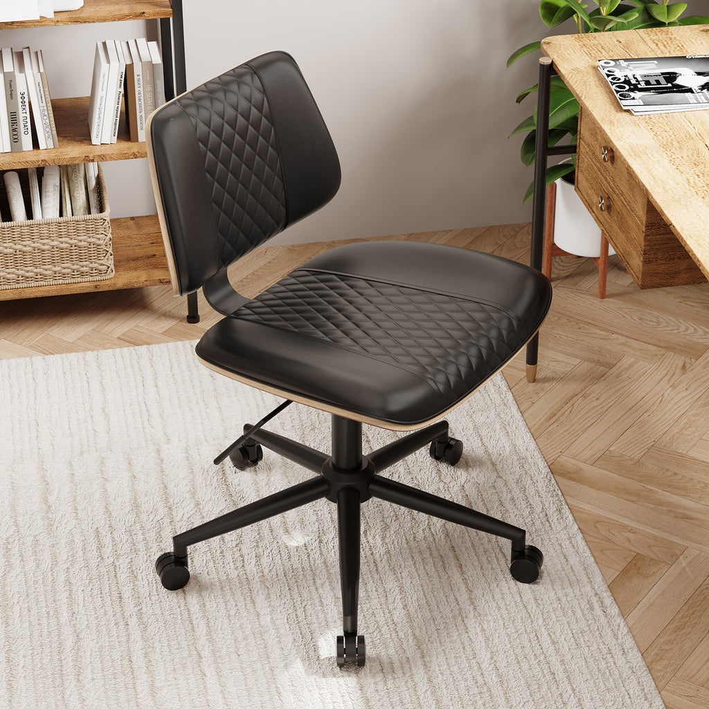 Home Office Chair No Arms with Wheels, Mid Back Walnut Style