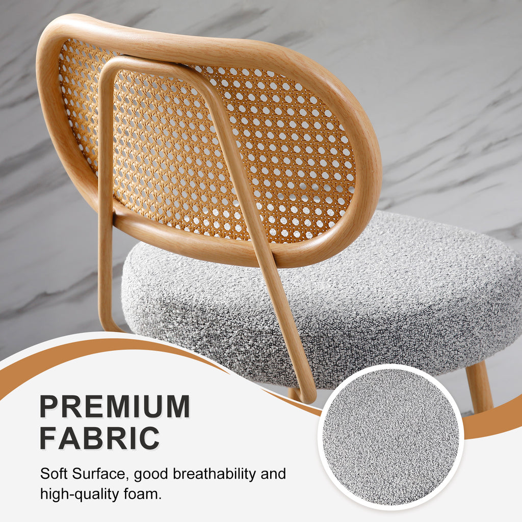 26" Rattan Barstools Set of 2, Counter Height Armless Sherpa, Grey | Wooden Metal Combo Legs, Adjustable Feetpads, Pub Chair for Home Bar Counter, Kitchen Island & Cafe, Cozy Sherpa Seat, 300LBS