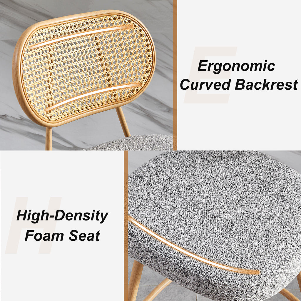 26" Rattan Barstools Set of 2, Counter Height Armless Sherpa, Grey | Wooden Metal Combo Legs, Adjustable Feetpads, Pub Chair for Home Bar Counter, Kitchen Island & Cafe, Cozy Sherpa Seat, 300LBS