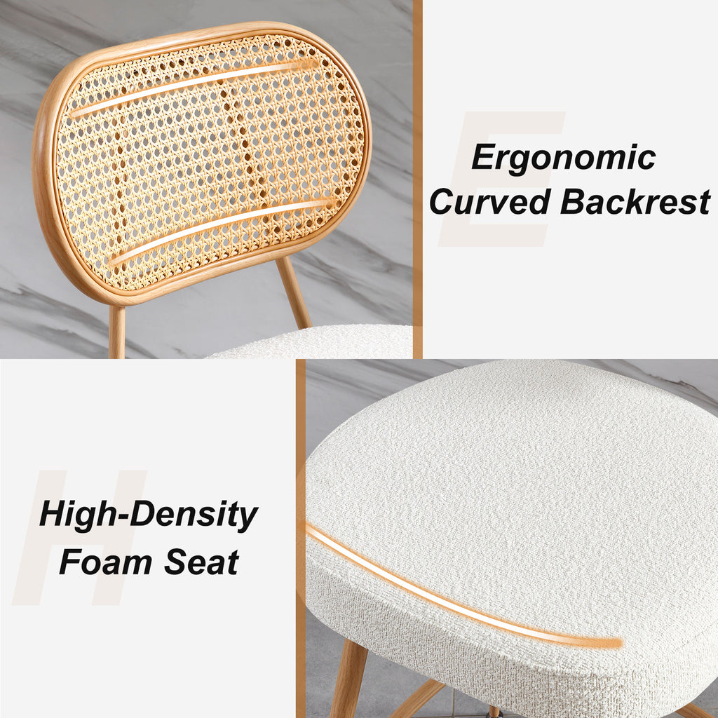 26" Rattan Barstools Set of 2, Counter Height Armless Sherpa, Grey | Wooden Metal Combo Legs, Adjustable Feetpads, Pub Chair for Home Bar Counter, Kitchen Island & Cafe, Cozy Sherpa Seat, 300LBS