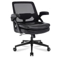 Big and Tall Office Chair, 500lbs Heavy Duty Ergonomic Mesh, Black | Flip-Up Armrests, Plus Size PU Leather Wide Seat, 360° Swivel Computer Executive Task Chair for Home Office, Up to 500LBS Cap
