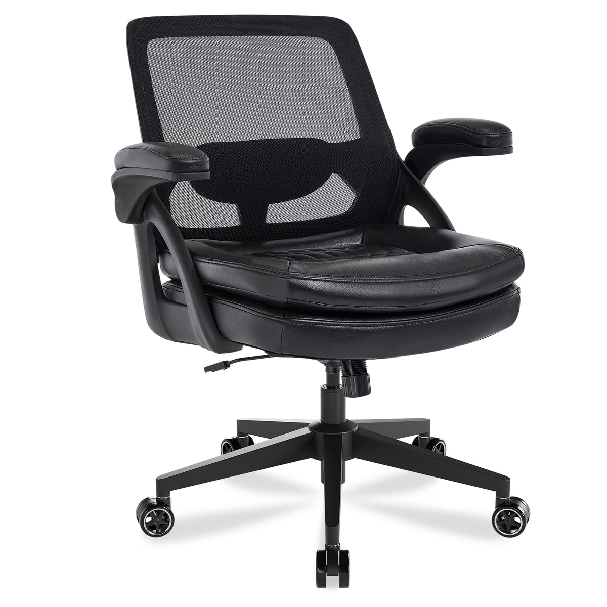 Big and Tall Office Chair, 500lbs Heavy Duty Ergonomic Mesh, Black | Flip-Up Armrests, Plus Size PU Leather Wide Seat, 360° Swivel Computer Executive Task Chair for Home Office, Up to 500LBS Cap