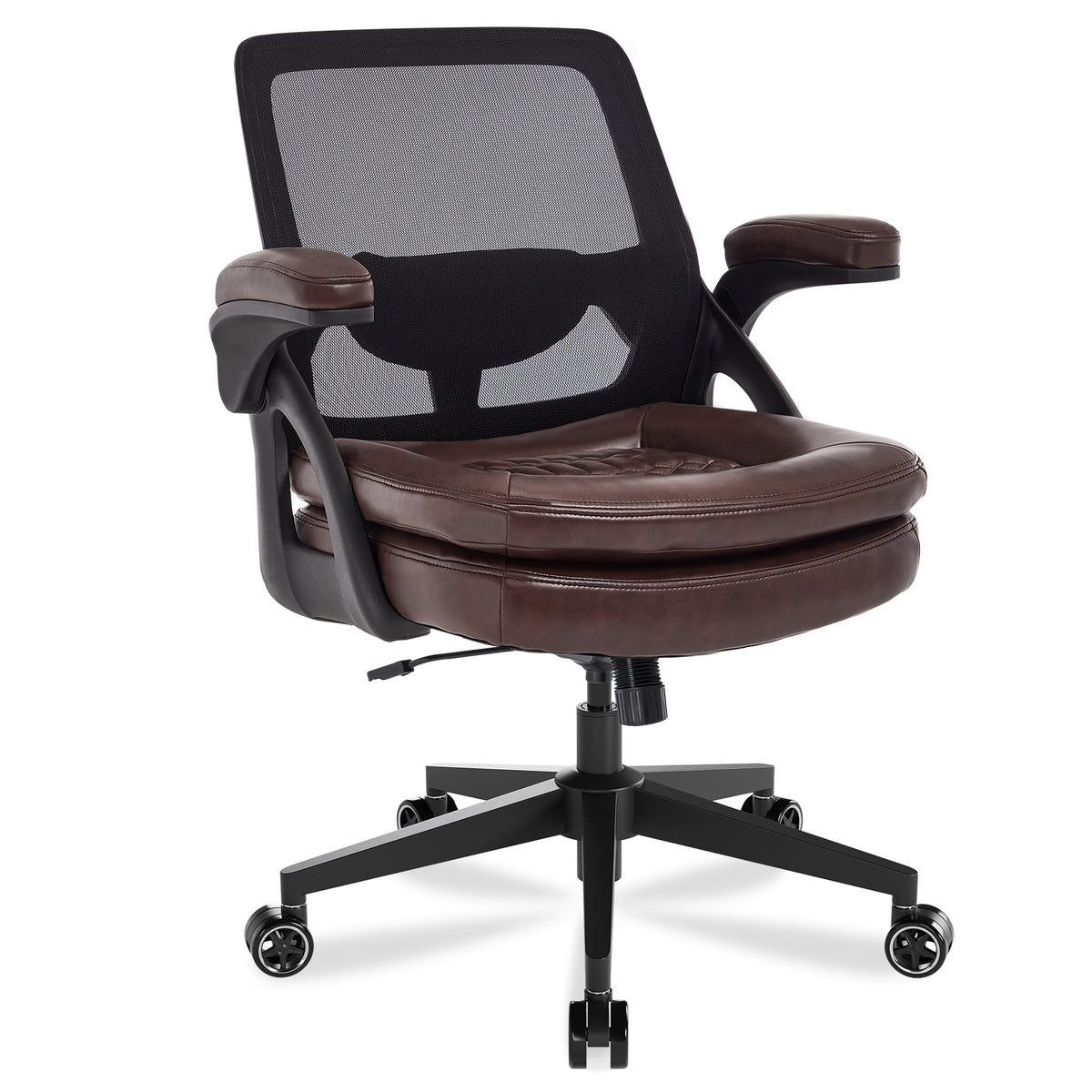 Big and Tall Office Chair, 500lbs Heavy Duty Ergonomic Mesh, Black | Flip-Up Armrests, Plus Size PU Leather Wide Seat, 360° Swivel Computer Executive Task Chair for Home Office, Up to 500LBS Cap