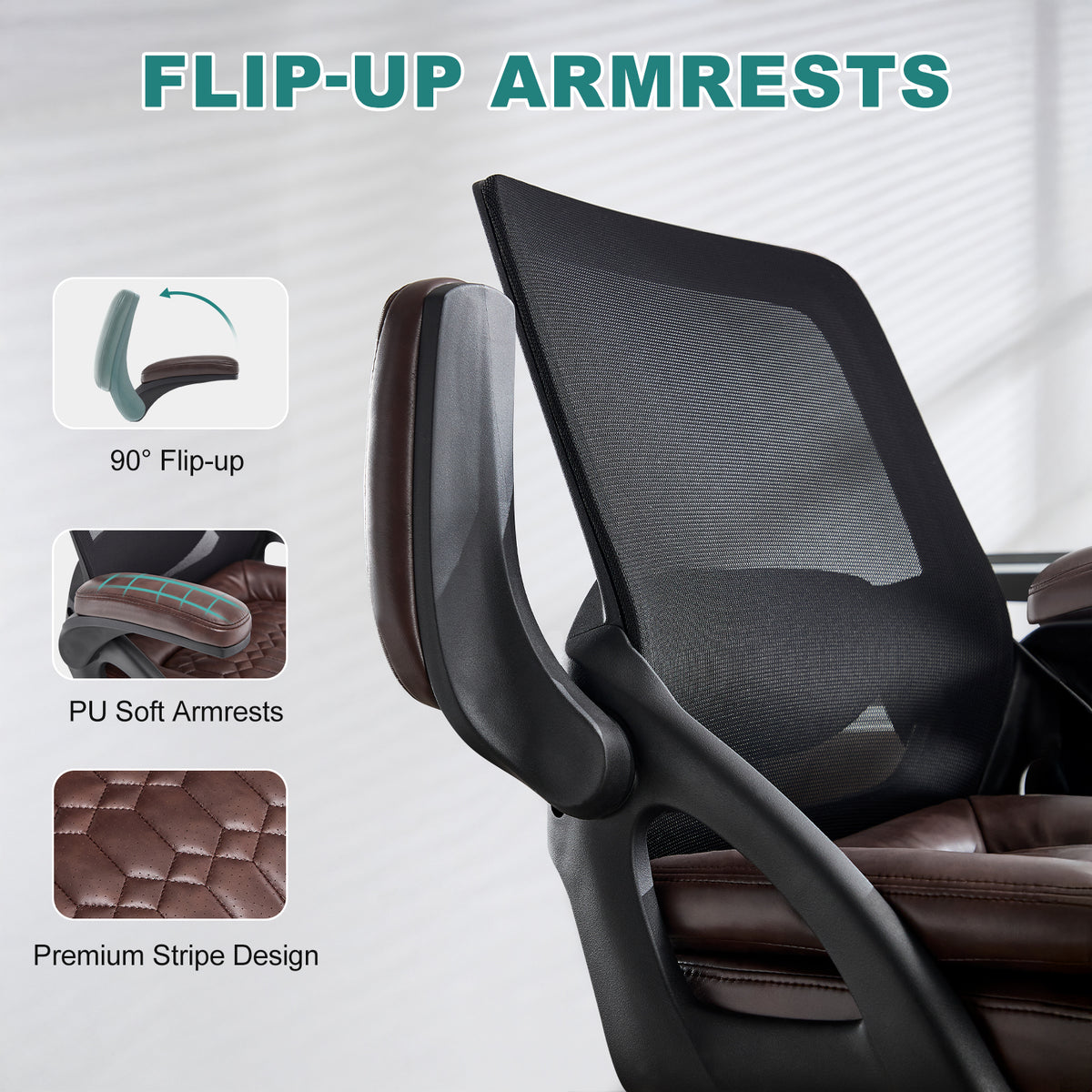 Big and Tall Office Chair, 500lbs Heavy Duty Ergonomic Mesh, Black | Flip-Up Armrests, Plus Size PU Leather Wide Seat, 360° Swivel Computer Executive Task Chair for Home Office, Up to 500LBS Cap