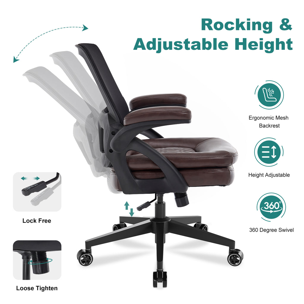Big and Tall Office Chair, 500lbs Heavy Duty Ergonomic Mesh, Black | Flip-Up Armrests, Plus Size PU Leather Wide Seat, 360° Swivel Computer Executive Task Chair for Home Office, Up to 500LBS Cap