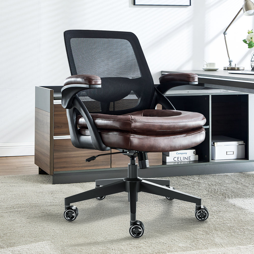 Big and Tall Office Chair, 500lbs Heavy Duty Ergonomic Mesh, Black | Flip-Up Armrests, Plus Size PU Leather Wide Seat, 360° Swivel Computer Executive Task Chair for Home Office, Up to 500LBS Cap