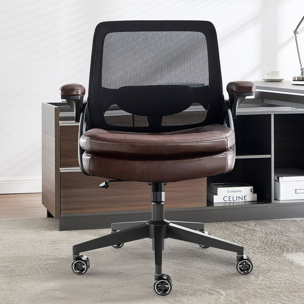 Big and Tall Office Chair, 500lbs Heavy Duty Ergonomic Mesh, Black | Flip-Up Armrests, Plus Size PU Leather Wide Seat, 360° Swivel Computer Executive Task Chair for Home Office, Up to 500LBS Cap